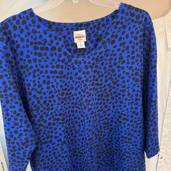 Ruby Rd Favorites Blue & Black 3/4 sleeve top - Picture 1 of 11